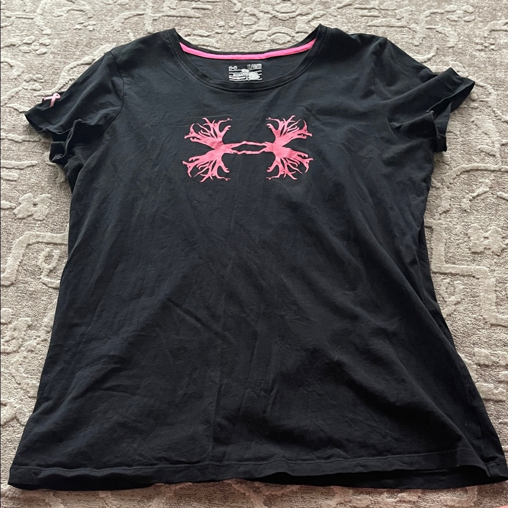 Under Armour Women's Black Tee with Pink Logo